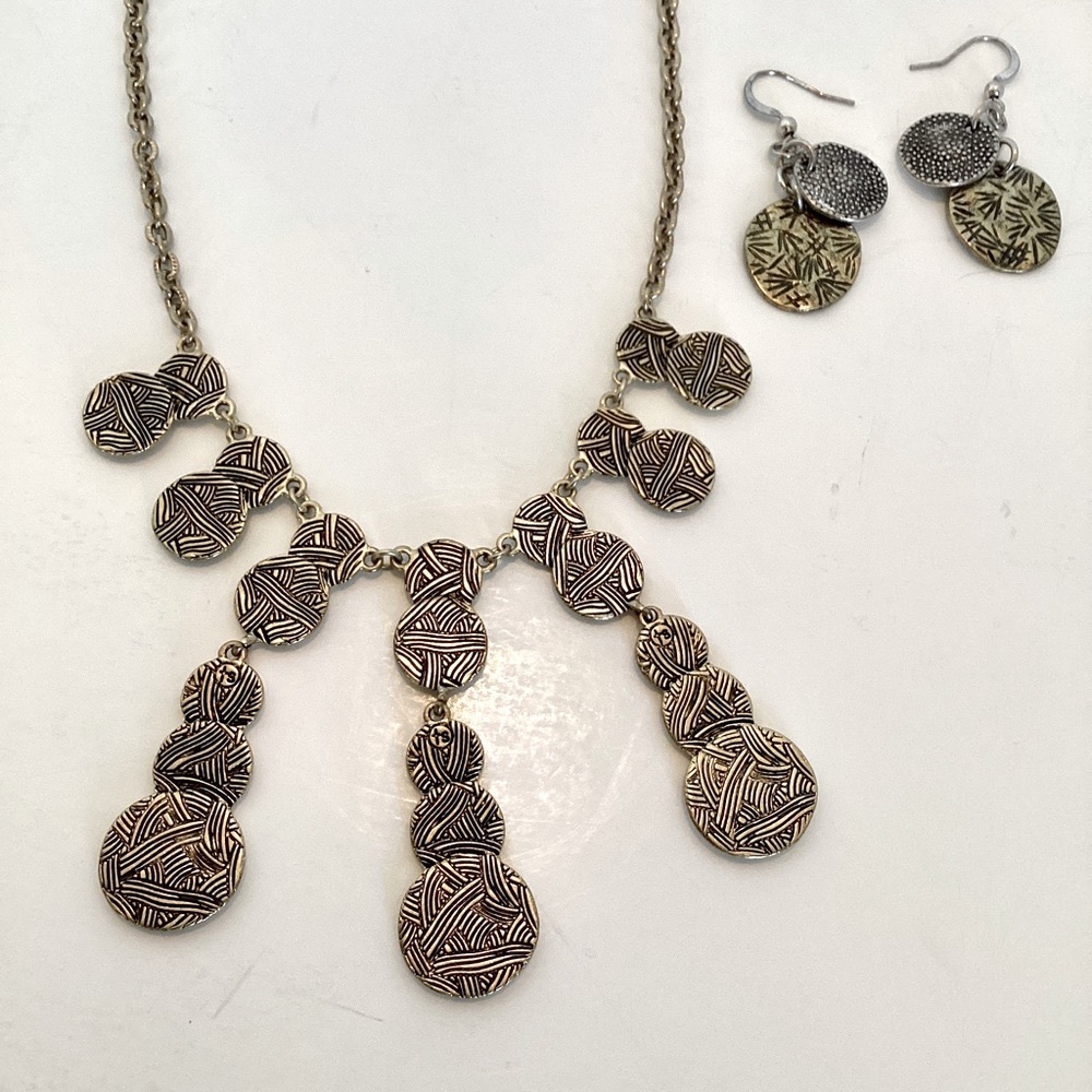 The Sak Gold Tone Black Weave Pattern Aztec Style Coin Drop Statement Necklace